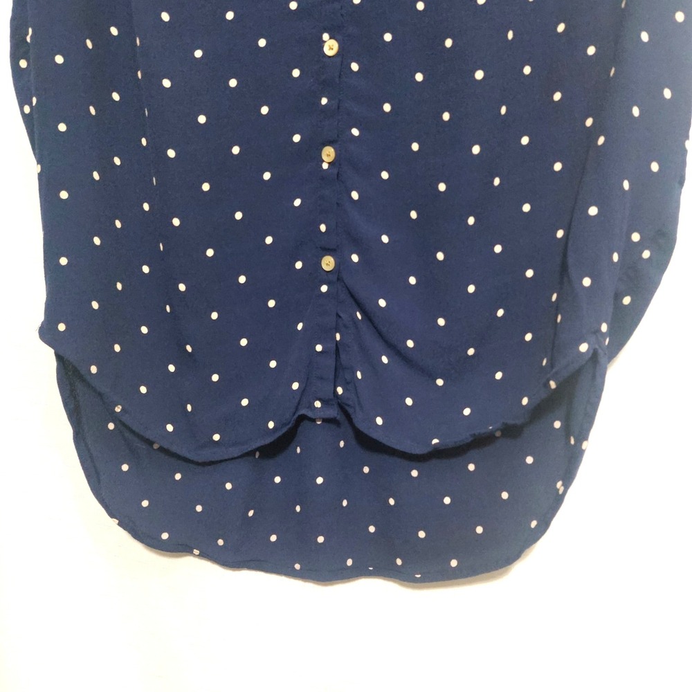 Madewell Womens Small Button Down Shirt High Low Navy Polka Dots Cap Sleeves - Picture 2 of 9